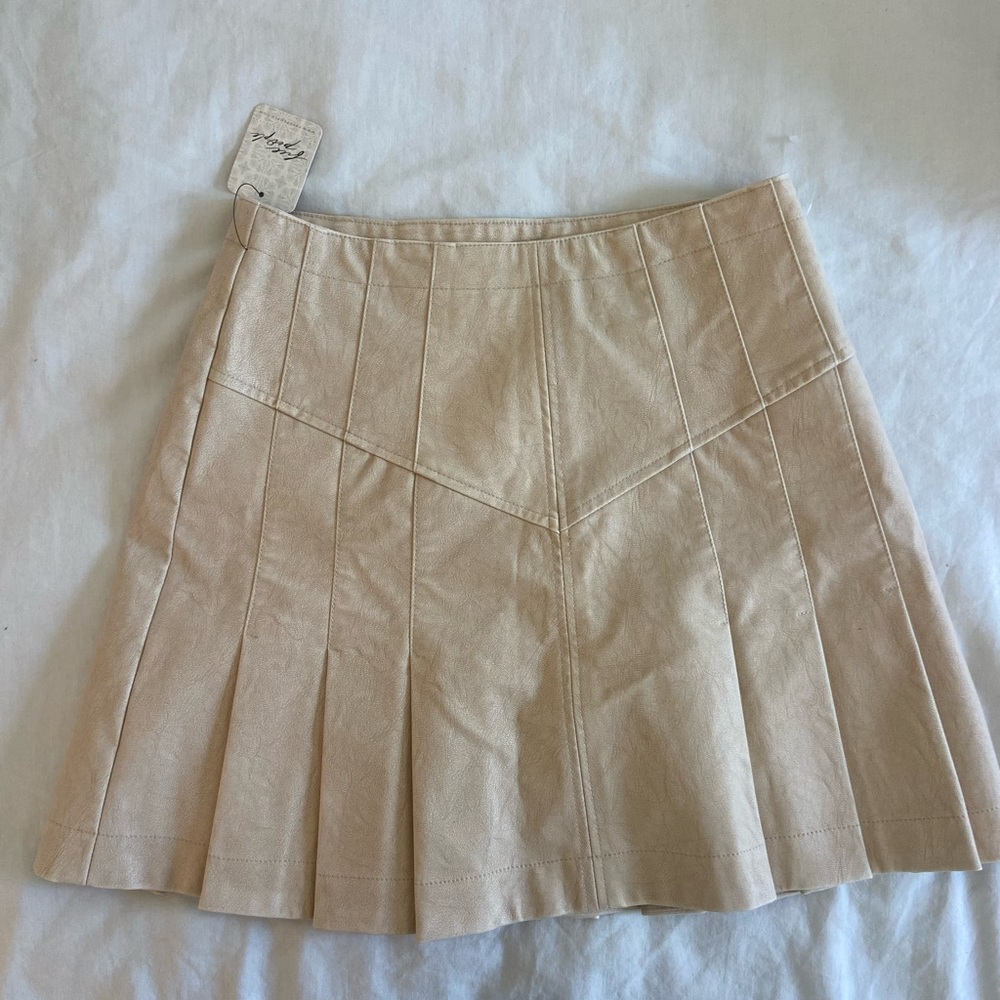 Free People Sugar & Spice Vegan Leather Mini Skirt Tan Sz 2